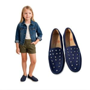 Marc Joseph Navy Studded Slip-On Loafers for Kids